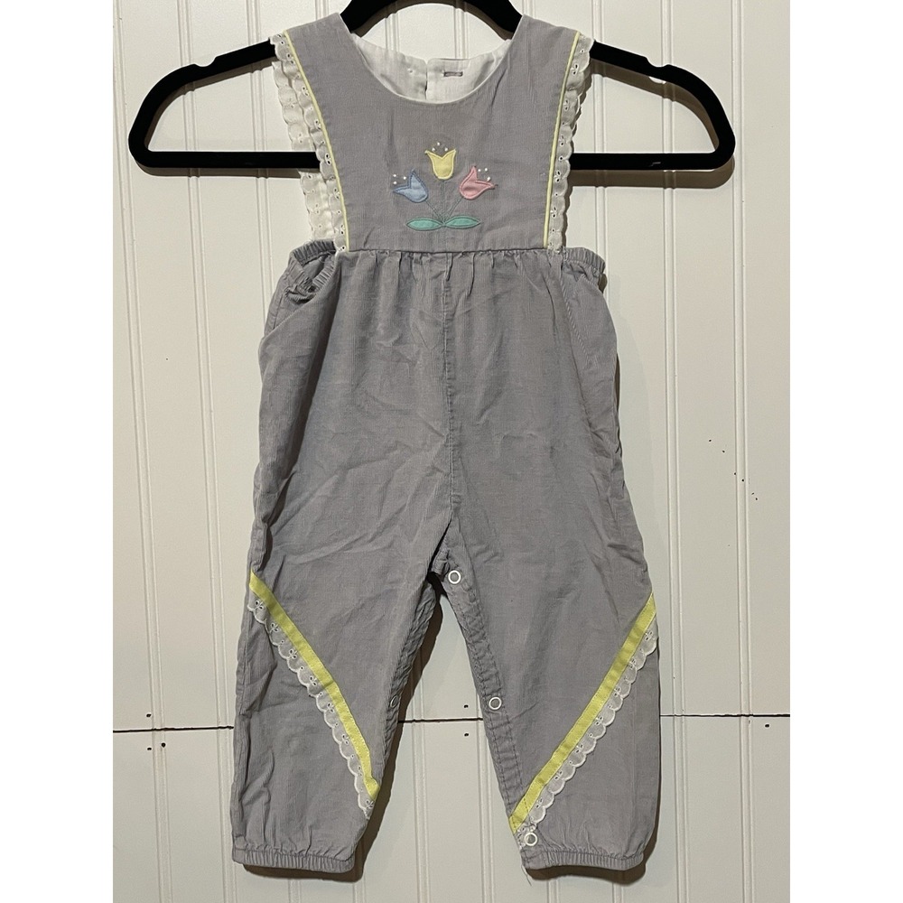 Vintage Corduroy Gray Overalls Jumper Jumpsuit Girls Kids Size 24mth‎